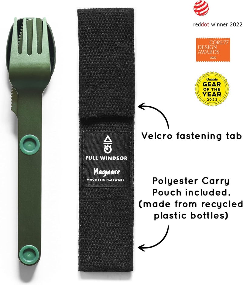 Full Windsor - MAGWARE Magnetic Camping Cutlery Set - Travel Utensils for Camping, Cooking, and Outdoor Dining - Knife, Fork & Spoon - Portable Silverware with Pouch - Green (3 PCS) - Image 2